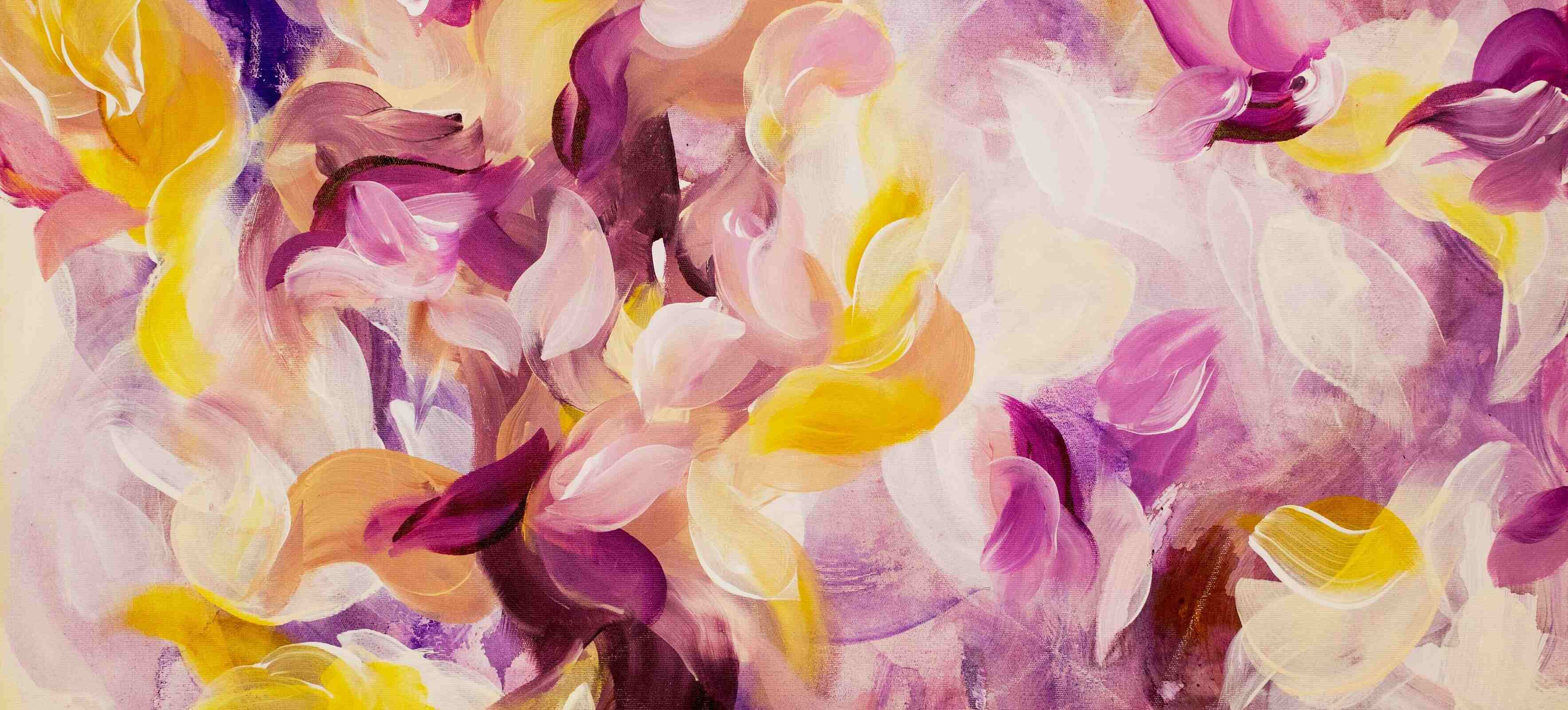 abstract art with flower motives with yellow and purple