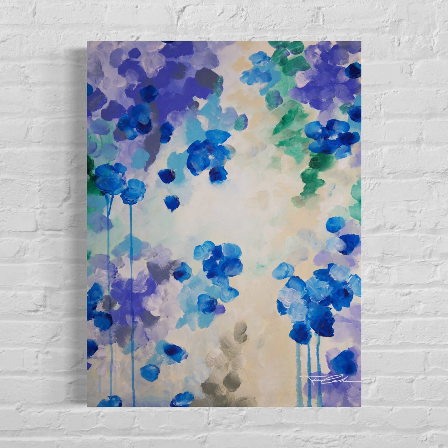 abstract art painting blue coulors on a wall
