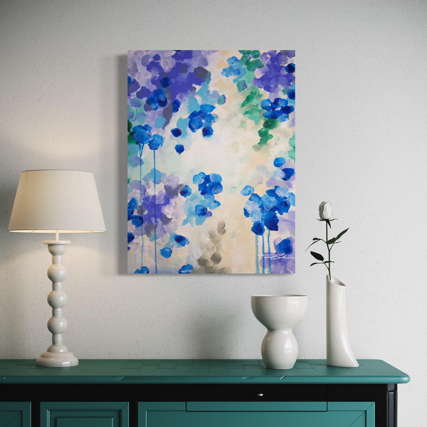 abstract art painting blue coulors on a wall