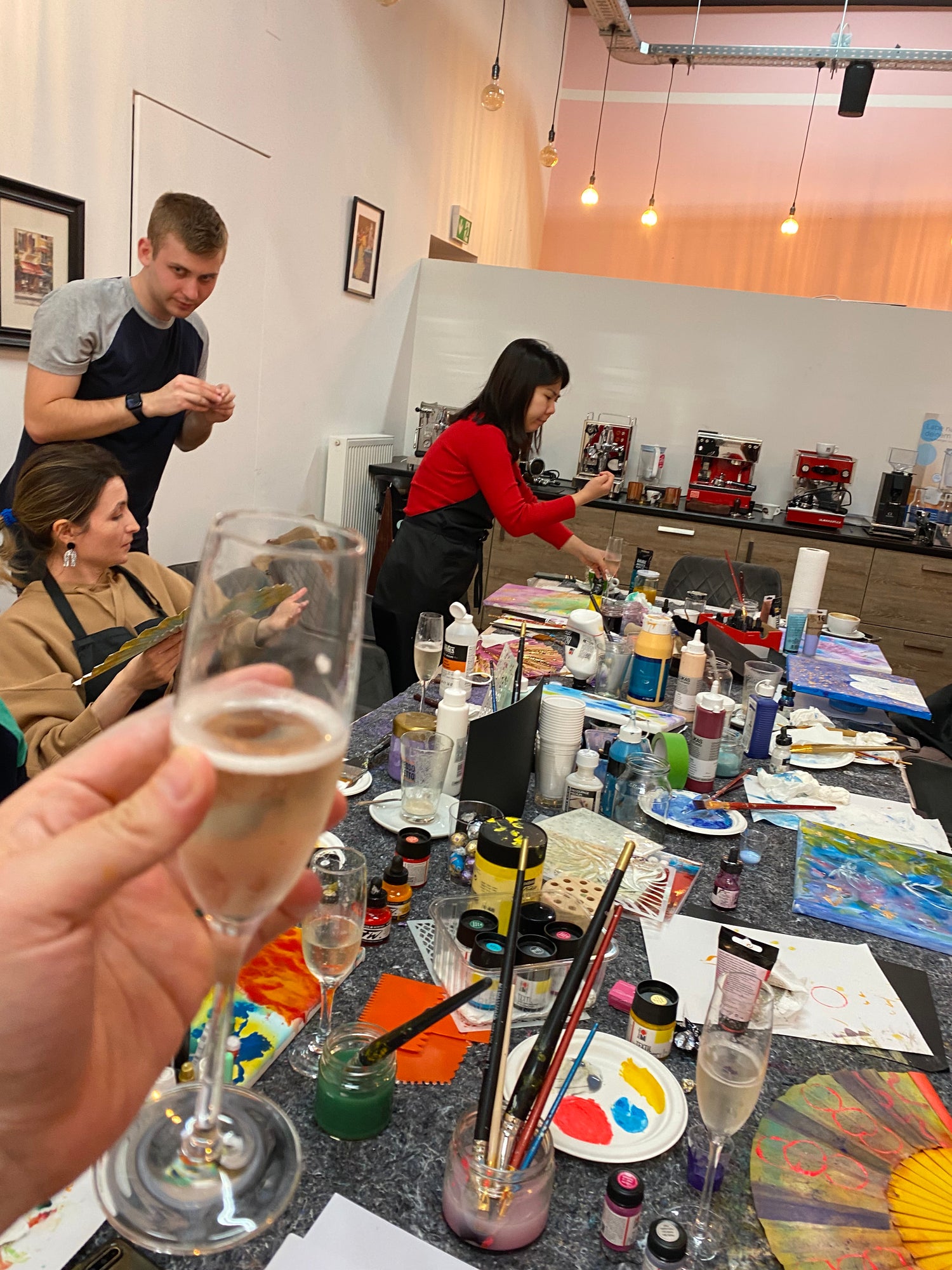 glass of champagne and painting session